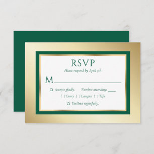 Custom Emerald Green and Gold Wedding RSVP Cards