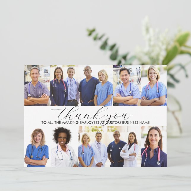 Custom Employee Appreciation 8 Photo Collage Thank You Card (Standing Front)