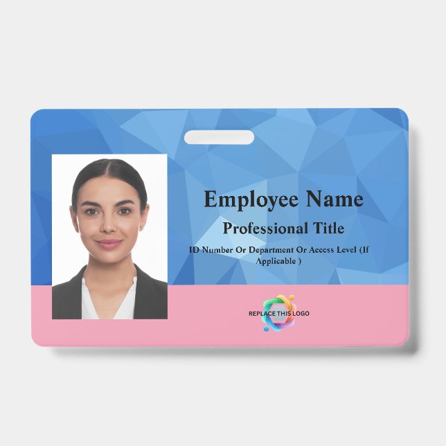 Custom Employee Badge with Photo, Barcode, Logo, (Front)