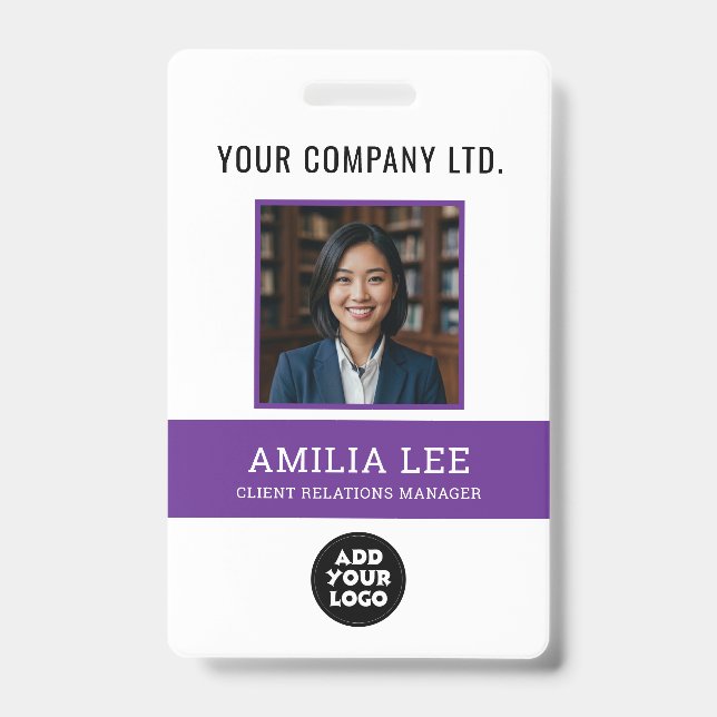 Custom Employee Badge with Photo Logo, Qrcode (Front)