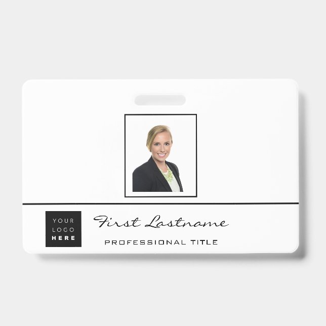 Custom Employee Bar Code Logo Name Black  Silver Badge (Front)