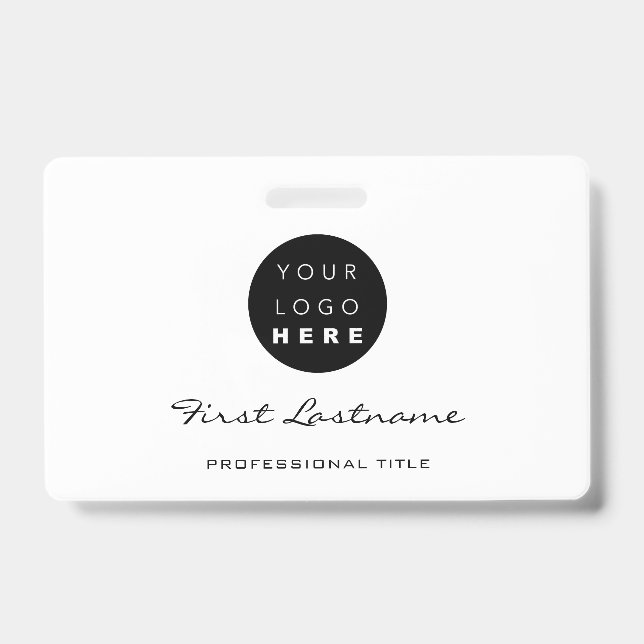 Custom Employee Bar Code Logo Name Black White Badge (Front)