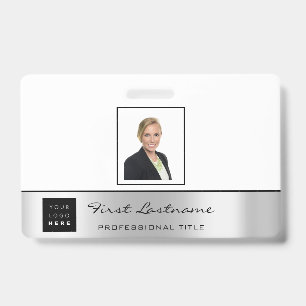 Custom Employee Bar Code Logo Name Grey Silver Badge