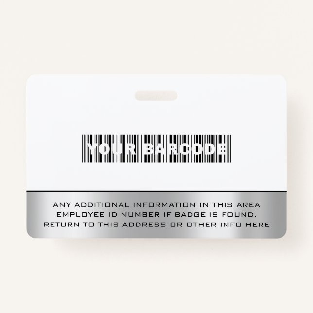 Custom Employee Bar Code Logo Name Grey Silver Badge (Back)