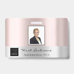 Custom Employee Bar Code Logo Name Rose Gold Badge