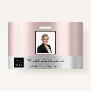 Custom Employee Bar Code Logo Name Rose Gold Badge