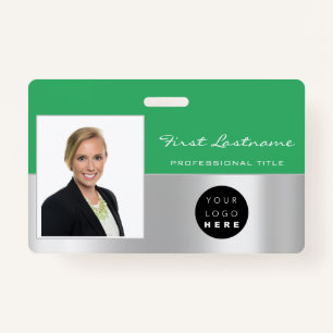 Custom Employee Bar Code Logo Name Scanner Green Badge