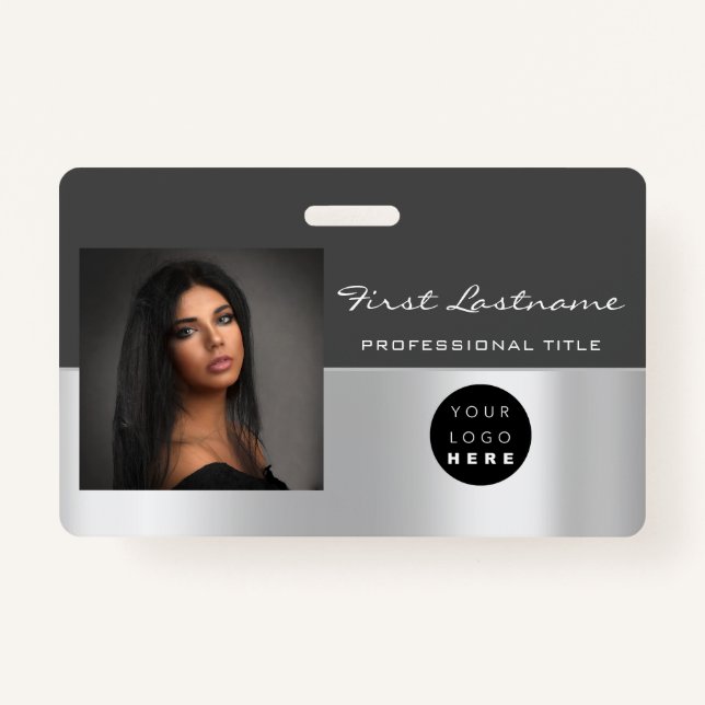 Custom Employee Bar Code Logo Name Scanner Grey Badge (Front)