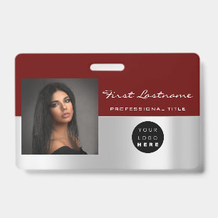 Custom Employee Bar Code Logo Name Scanner Maroon Badge