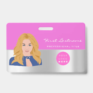 Custom Employee Bar Code Logo Name Scanner Pink Badge