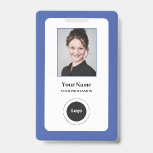 Custom Employee Blue Photo, Bar Code, Logo, Name Badge