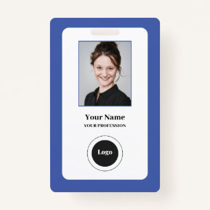 Custom Employee Blue Photo, Bar Code, Logo, Name Badge