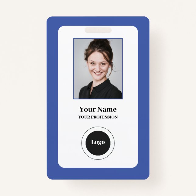 Custom Employee Blue | Photo, Bar Code, Logo, Name Badge (Front)