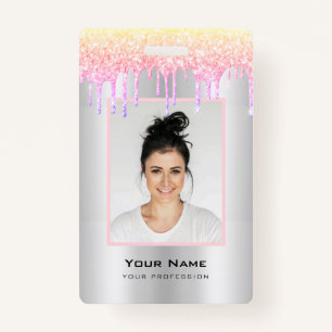 Custom Employee Glitter Drips Pastel Colors Name Badge