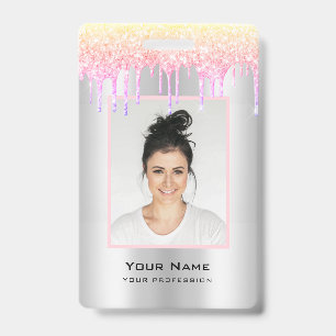 Custom Employee Glitter Drips Pastel Colours Name Badge