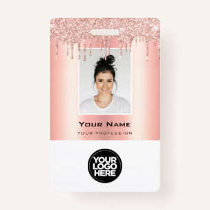Custom Employee Glitter Drips Rose Gold Name Badge