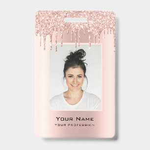 Custom Employee Glitter Drips Rose Gold Name Badge