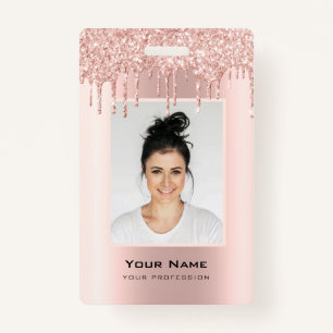Custom Employee Glitter Drips Rose Gold Name Badge