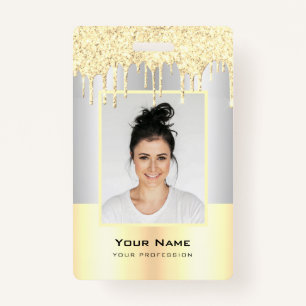 Custom Employee Glitter Drips Yellow Gold Name Badge