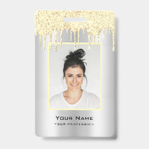Custom Employee Glitter Drips Yellow Grey Name Badge