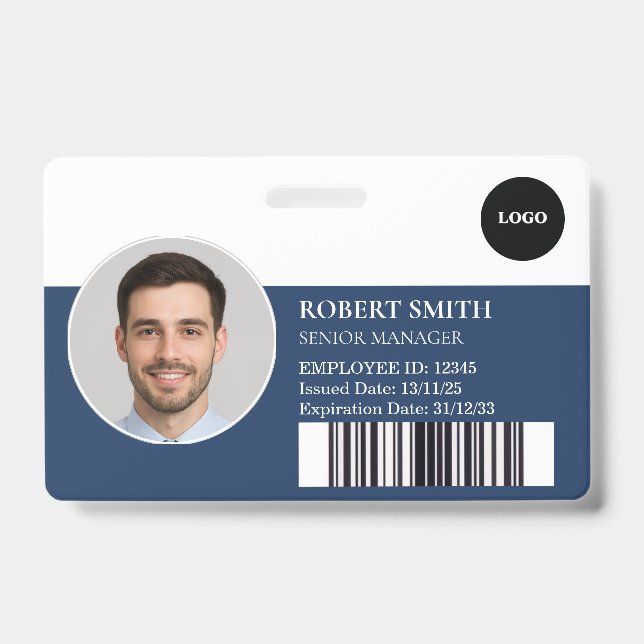 Custom Employee ID Badge with Photo & Barcode (Front)