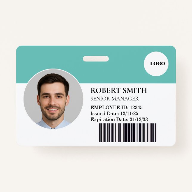 Custom Employee ID Badge with Photo & Barcode (Front)