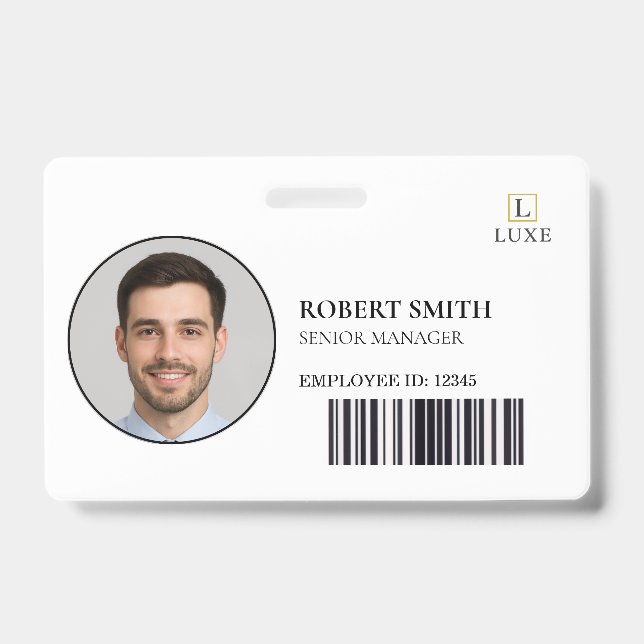 Custom Employee ID Badge with Photo & Barcode (Front)
