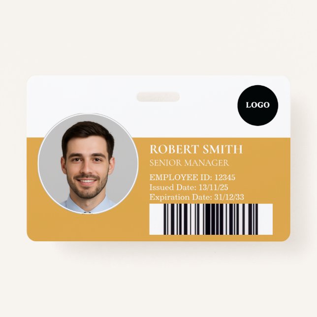 Custom Employee ID Badge with Photo & Barcode (Front)