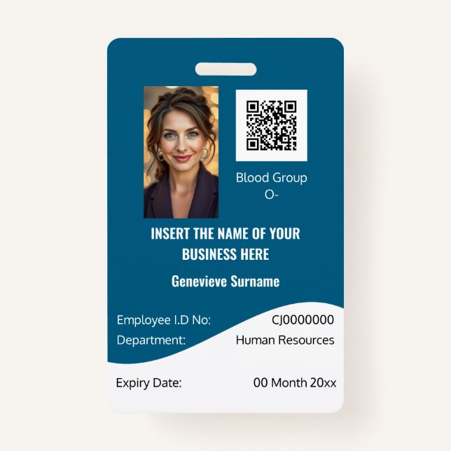 CUSTOM employee ID card dusky blue white Badge (Front)