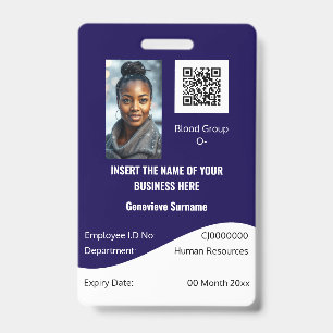 CUSTOM employee ID card editable navy blue white Badge