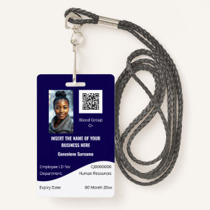 CUSTOM employee ID card editable navy blue white Badge