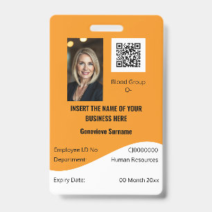 CUSTOM employee ID card editable orange white Badge