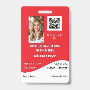 CUSTOM employee ID card editable red white Badge