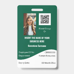 CUSTOM employee ID card modern green white Badge