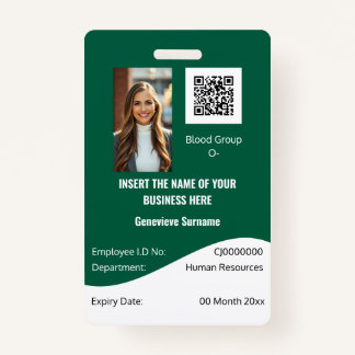 CUSTOM employee ID card modern green white Badge