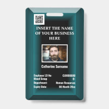 Custom employee ID card | Photo logo blue teal