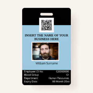 CUSTOM employee ID card template dual sided blue Badge
