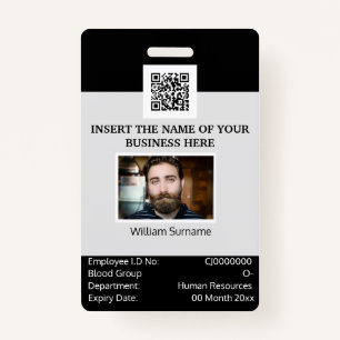 CUSTOM employee ID card template dual sided grey Badge