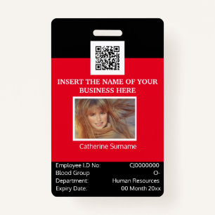 CUSTOM employee ID card template dual sided red Badge