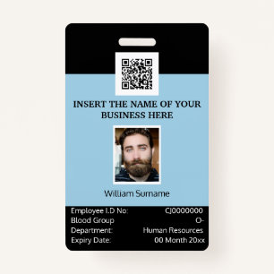 CUSTOM employee ID card vertical dual sided blue Badge
