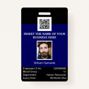 CUSTOM employee ID card vertical dual sided navy Badge