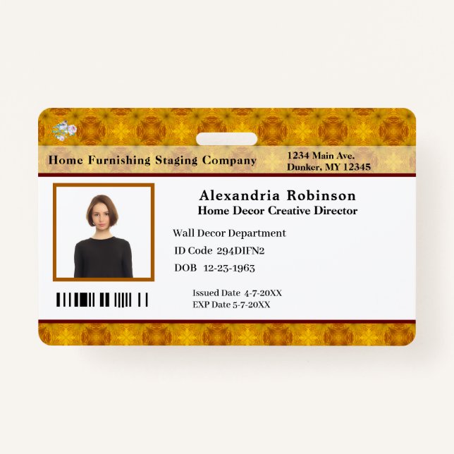 Custom Employee ID Identification Photo Bar Code  Badge (Front)