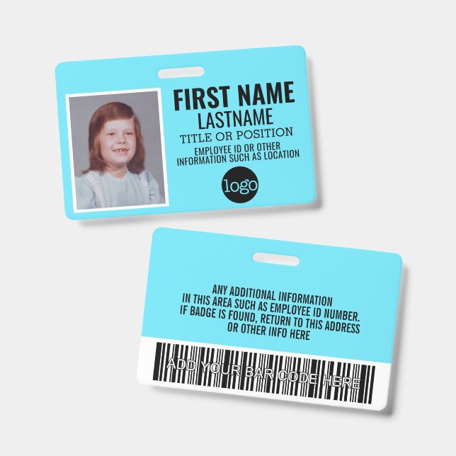 Custom Employee ID - Photo, Bar Code, Logo, Name Badge (Front & Back)