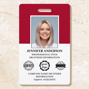 Custom Employee ID Photo Logo Modern Red Badge