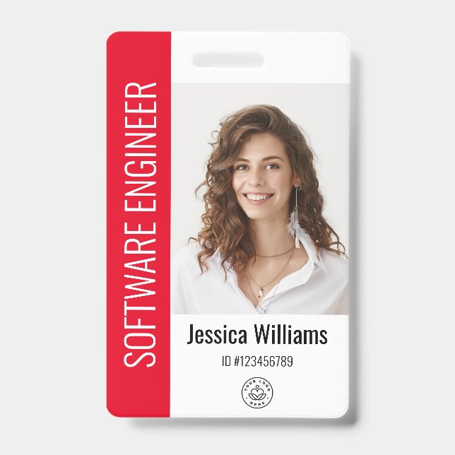 Custom Employee Large Photo, BarCode, Logo, Name Badge (Front)