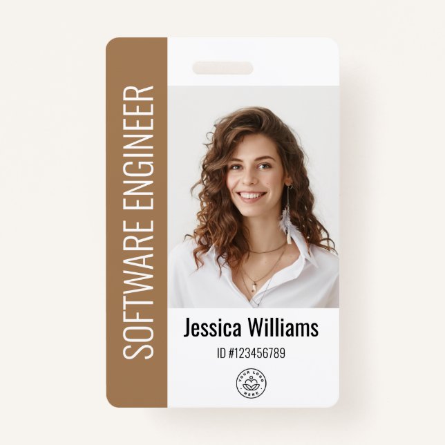 Custom Employee Large Photo, BarCode, Logo, Name Badge (Front)