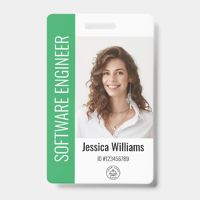 Custom Employee Large Photo, BarCode, Logo, Name Badge (Front)