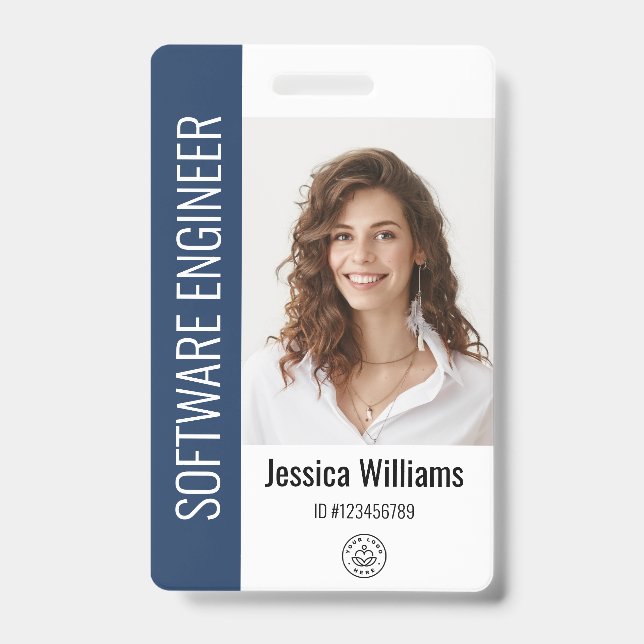 Custom Employee Large Photo, BarCode, Logo, Name Badge (Front)