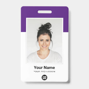 Custom Employee Large Photo Purple Logo Name Badge
