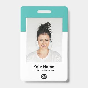 Custom Employee Large Photo Turquoise Logo Name Badge
